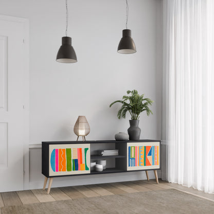 GEOMETRIC SHINE 2-dörrars TV-bänk i svart finish
