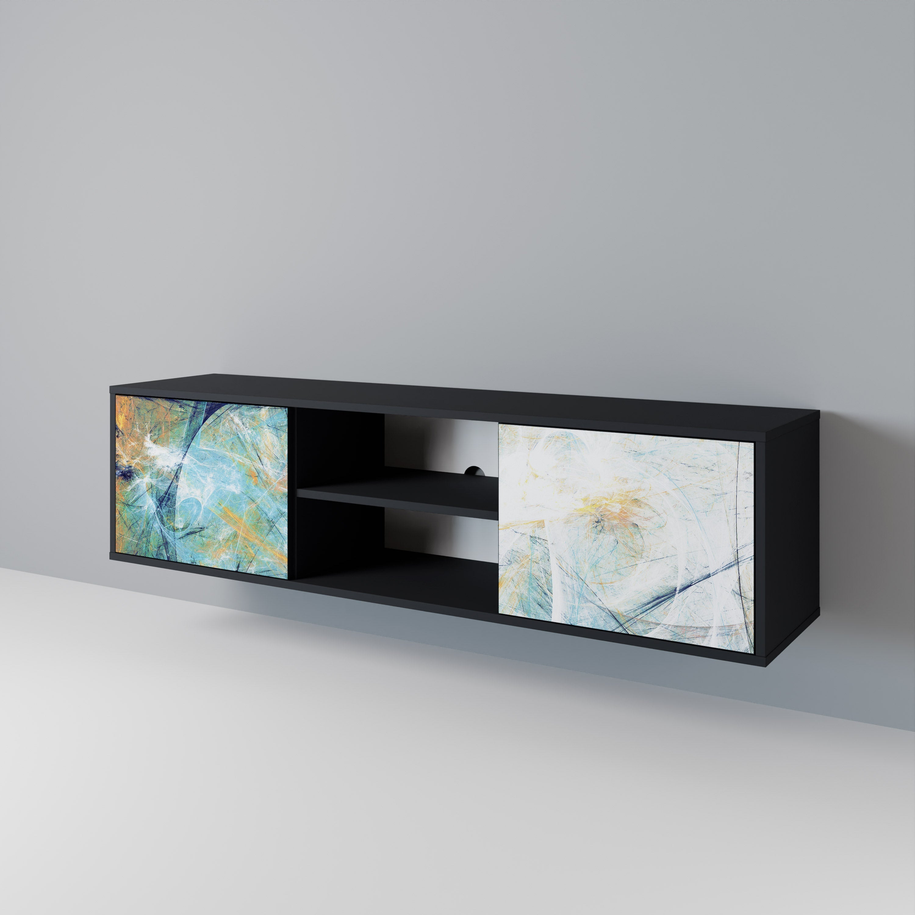ABSTRACT TOUGHTS 2-dörrars TV-bänk i svart finish