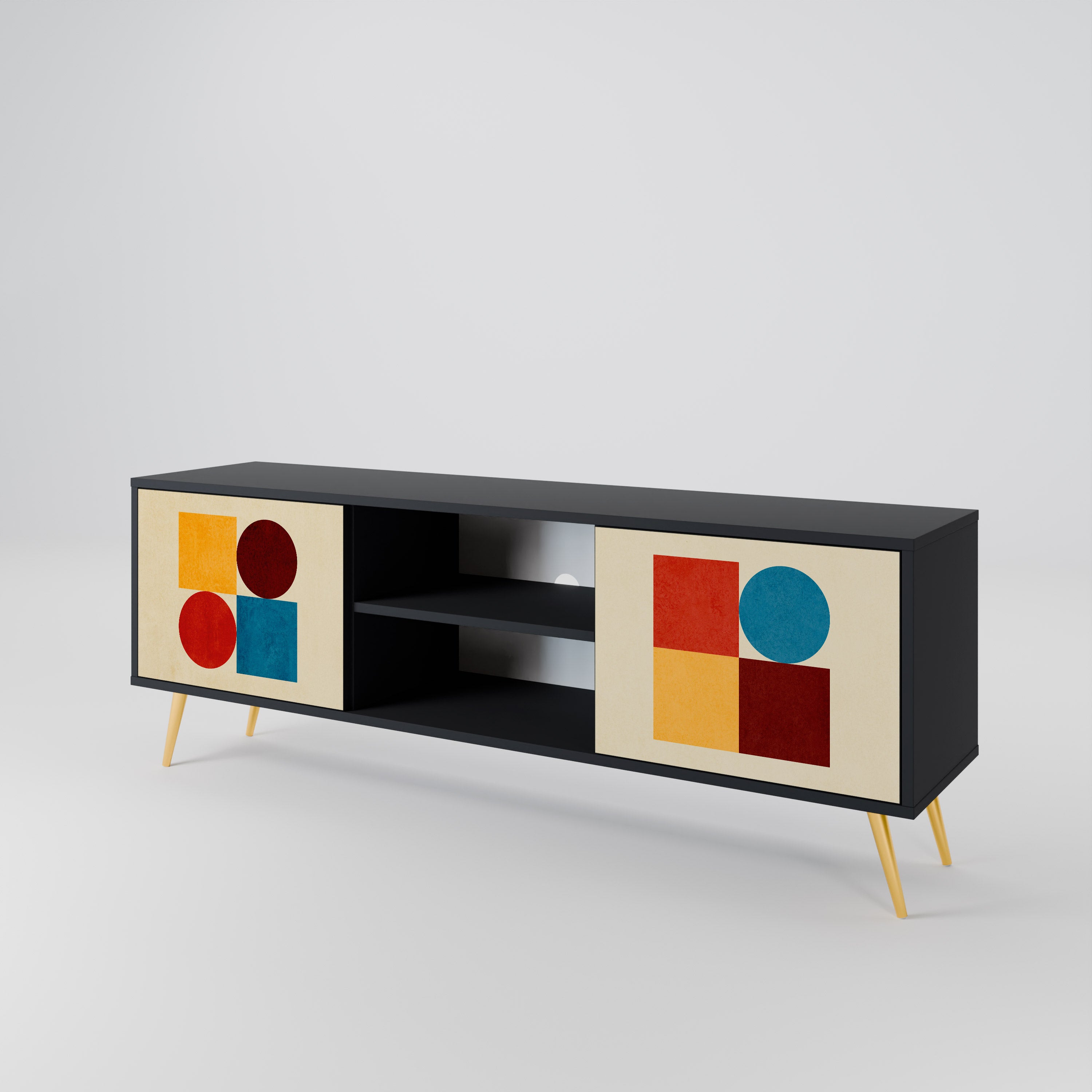 GEOMETRIC PUZZLE 2-dörrars TV-bänk i svart finish