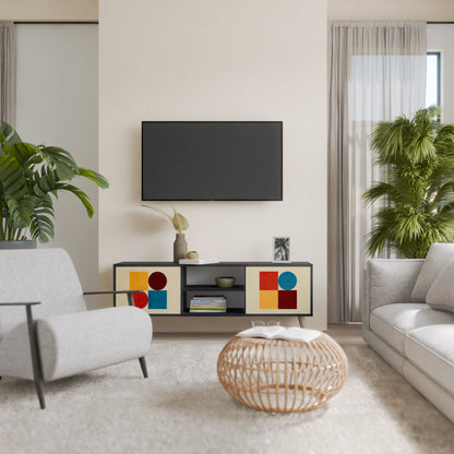 GEOMETRIC PUZZLE 2-Door TV Stand in Black Finish