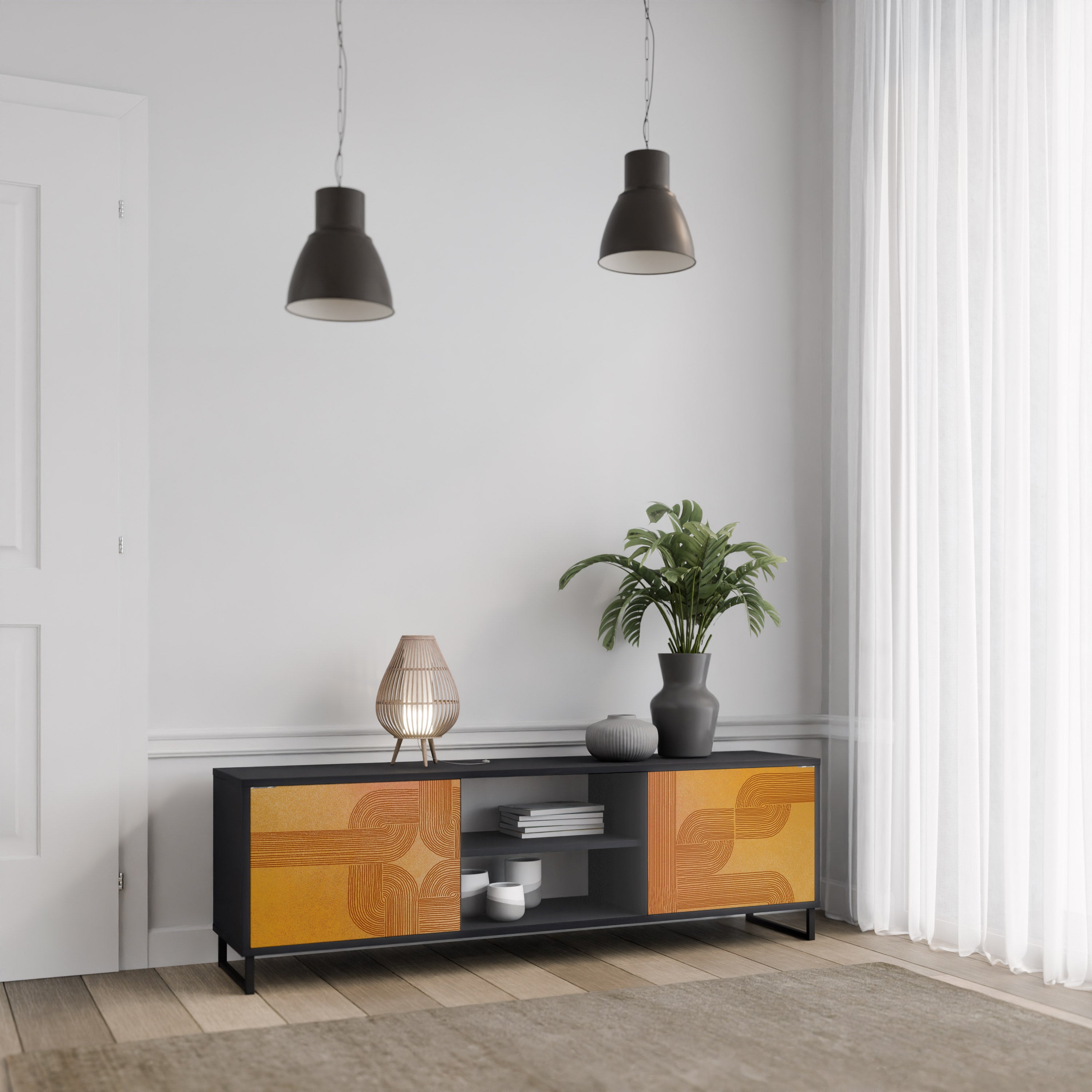 FÖRSTÄRKANDE RELATION 2-dörrars TV-bänk i svart finish