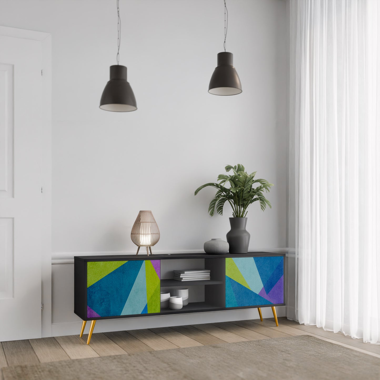 COLD SHOWCASE 2-Door TV Stand in Black Finish