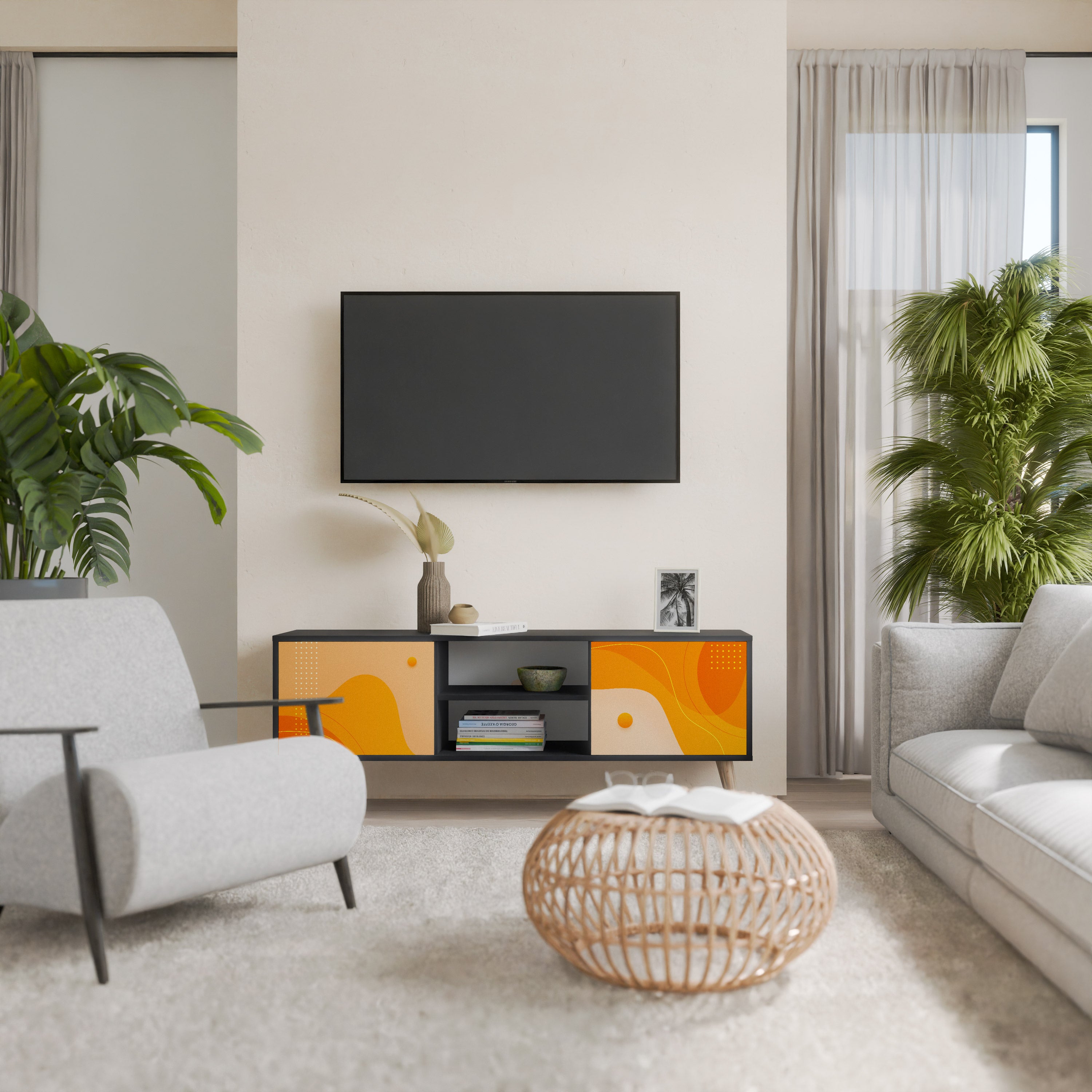 ORANGE ARrangemang 2-dörrars TV-bänk i svart finish