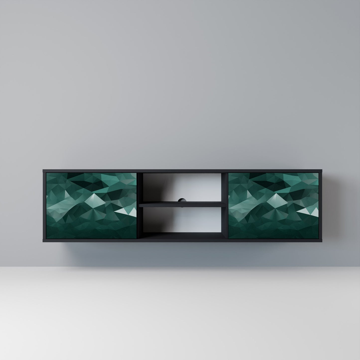 POLYGONAL FLOATING 2-Door TV Stand in Black Finish