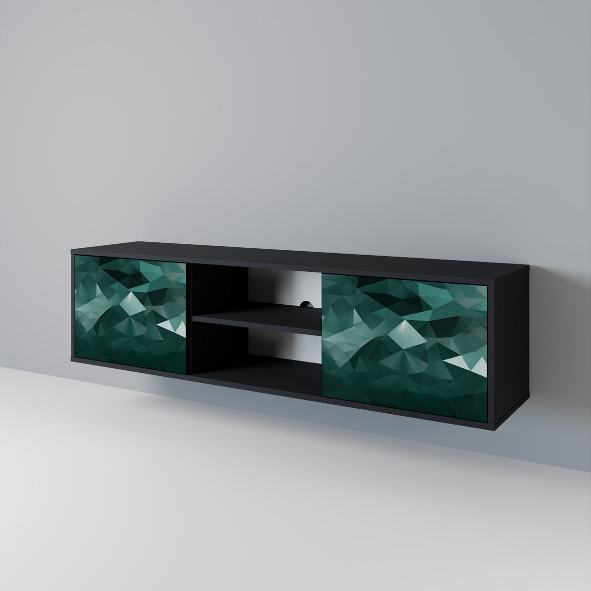 POLYGONAL FLOATING TV-bänk med två dörrar
