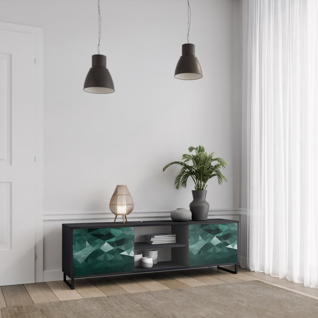 POLYGONAL FLYTANDE 2-dörrars TV-bänk i svart finish