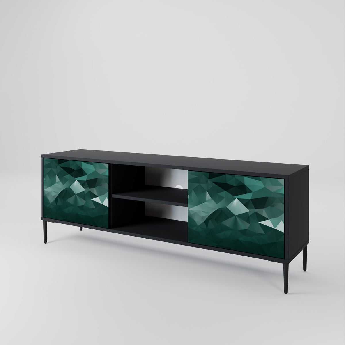 POLYGONAL FLOATING TV-bänk med två dörrar