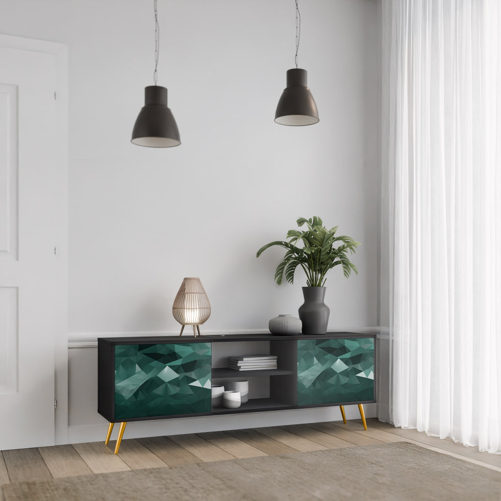 POLYGONAL FLYTANDE 2-dörrars TV-bänk i svart finish
