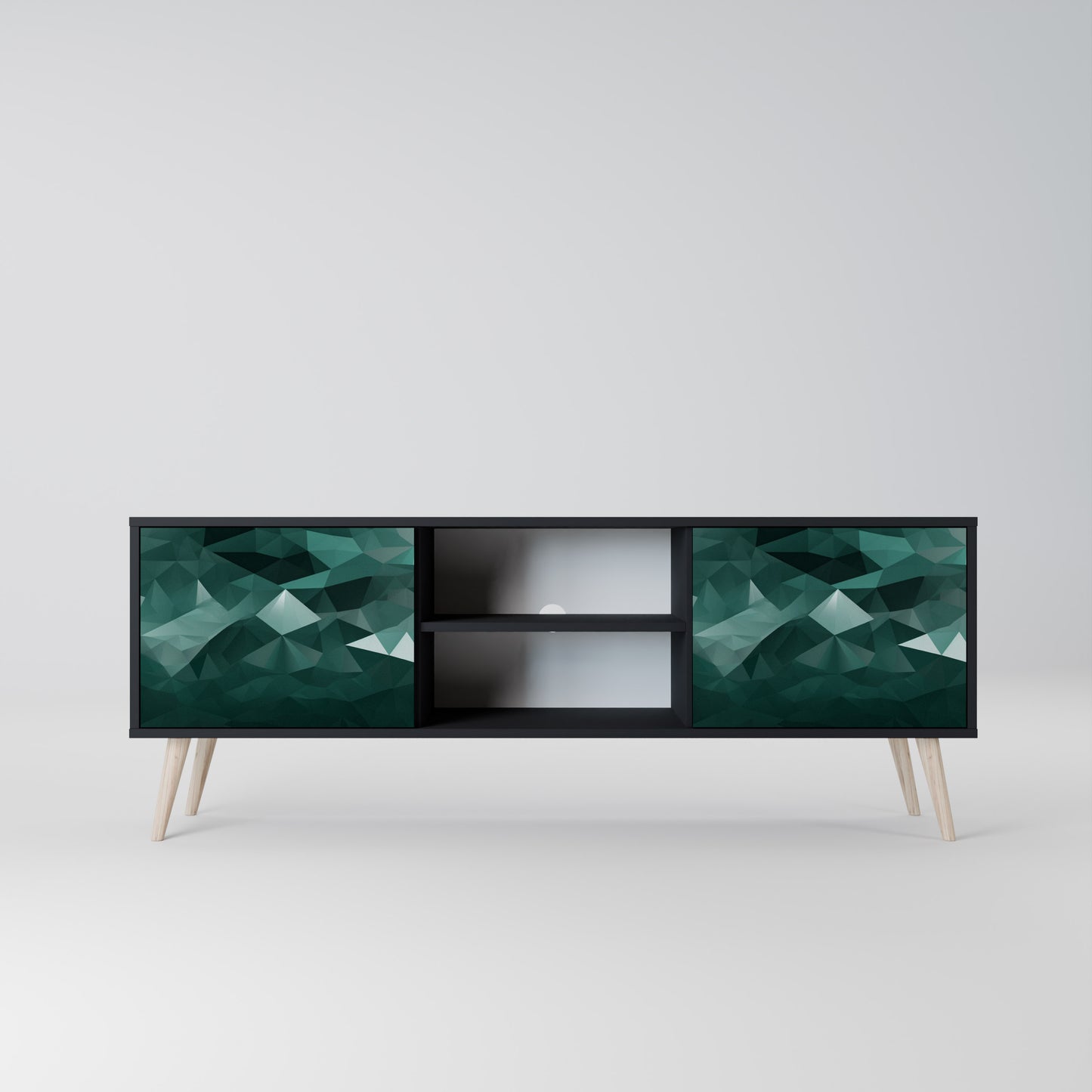 POLYGONAL FLOATING 2-Door TV Stand in Black Finish