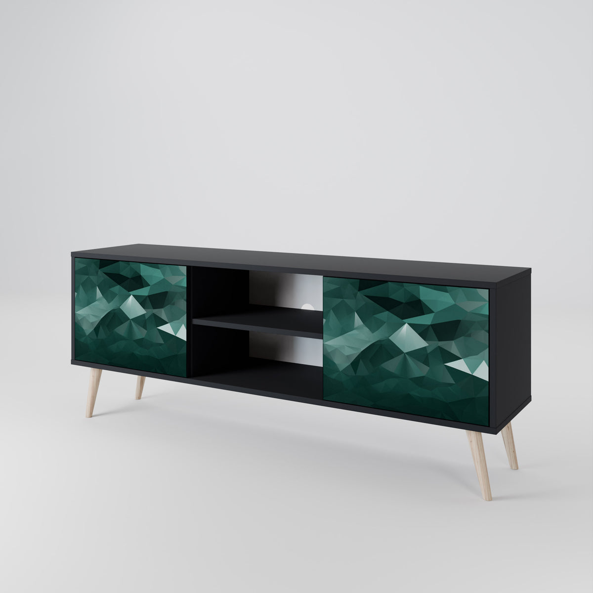 POLYGONAL FLOATING TV-bänk med två dörrar