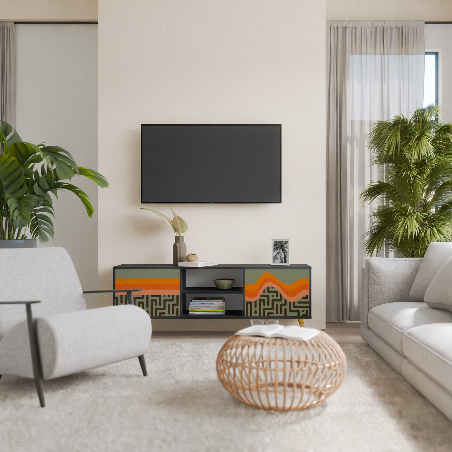 SIMPLE SOLUTIONS 2-Door TV Stand in Black Finish