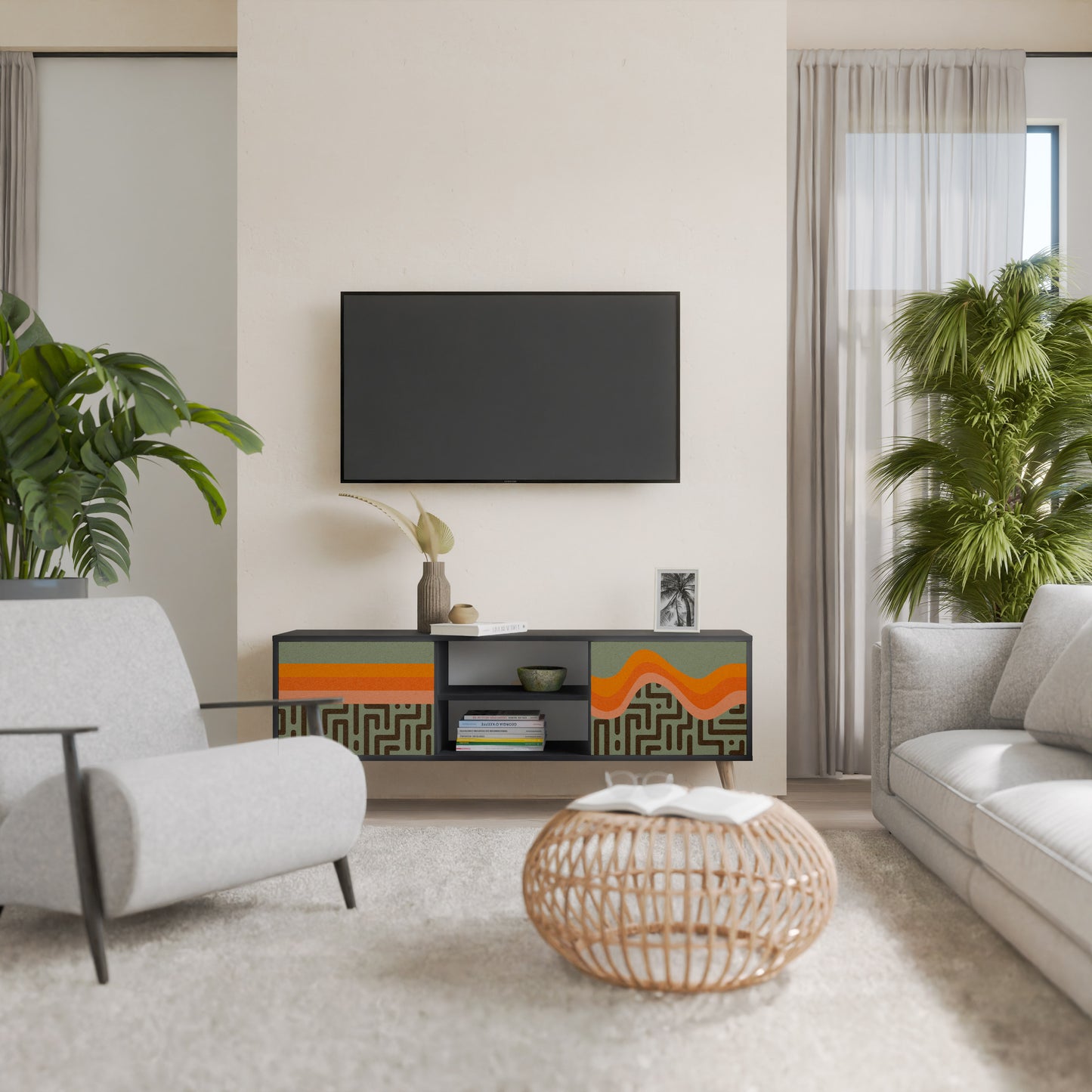 SIMPLE SOLUTIONS 2-Door TV Stand in Black Finish