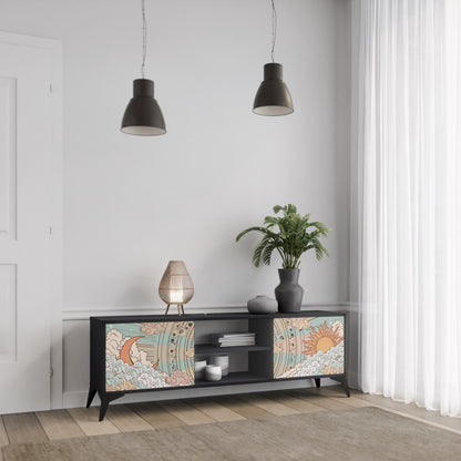 MYSTICAL STRUCTURE 2-Door TV Stand in Black Finish