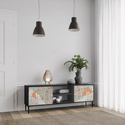 MYSTICAL STRUCTURE 2-Door TV Stand in Black Finish