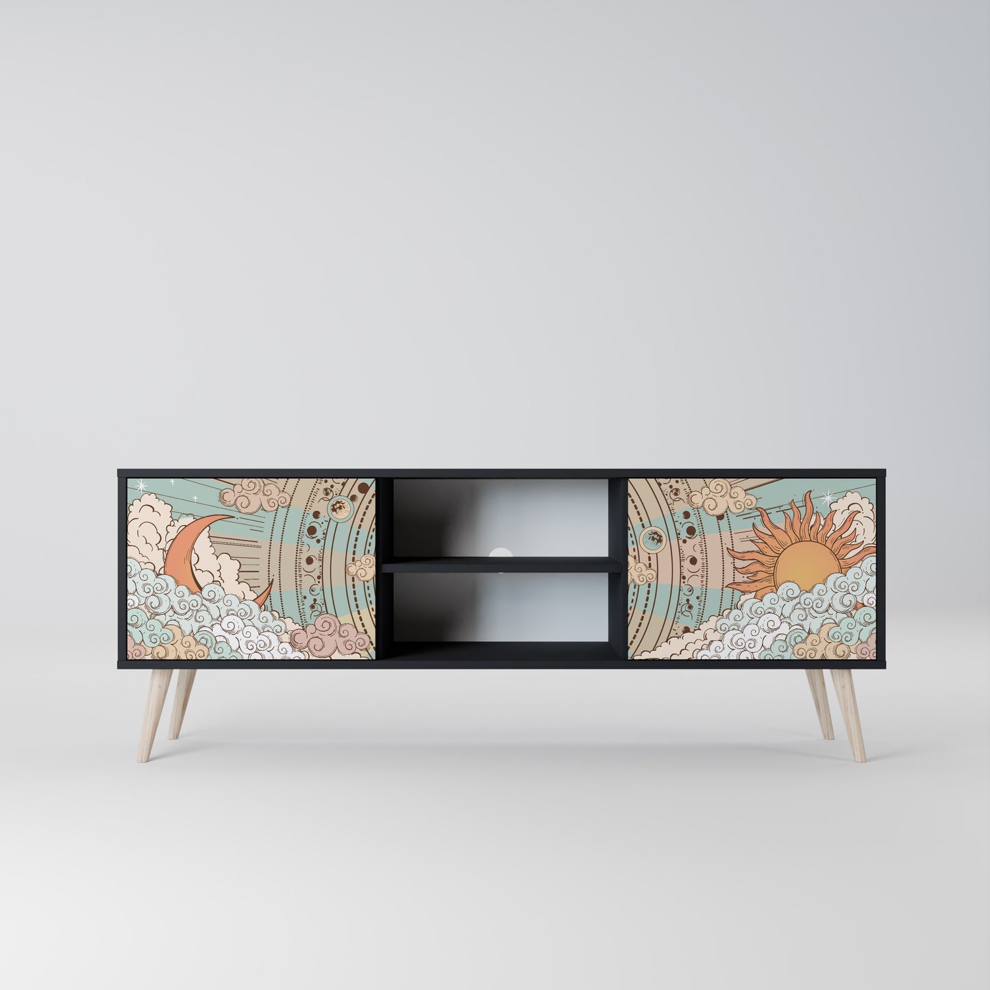 MYSTICAL STRUCTURE 2-Door TV Stand in Black Finish