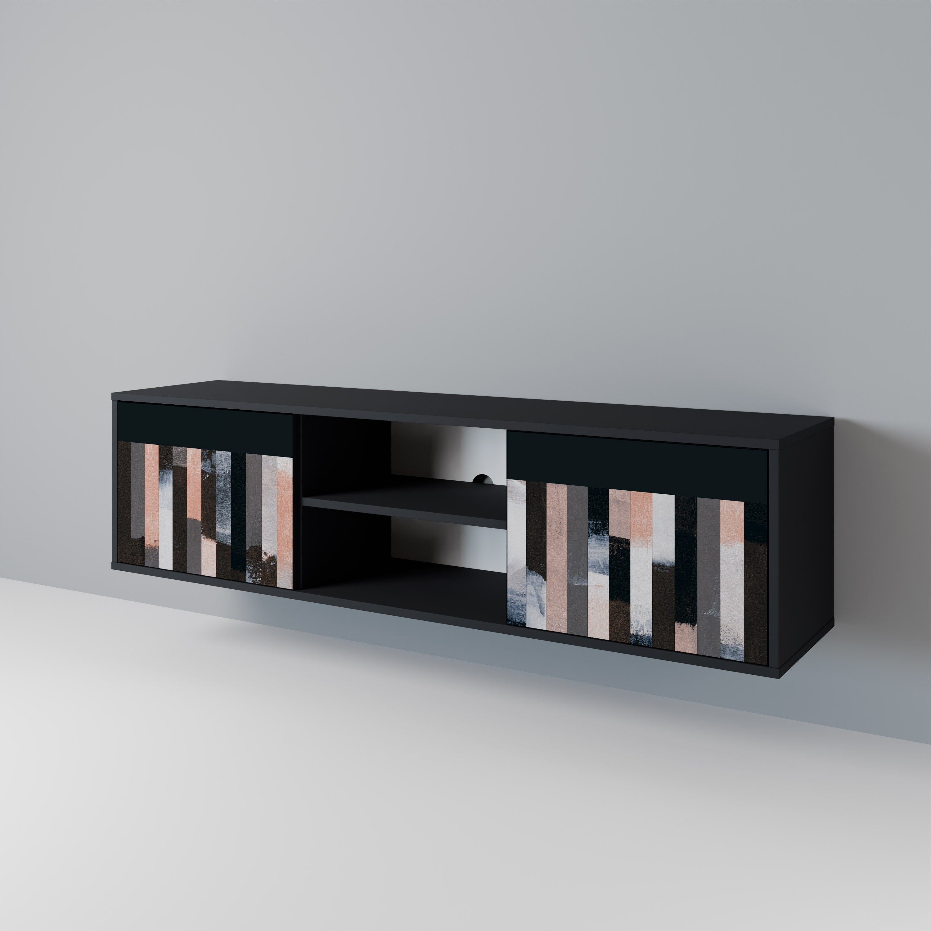 COLLAGE OF RECTANGLES 2-dörrars TV-bänk i svart finish