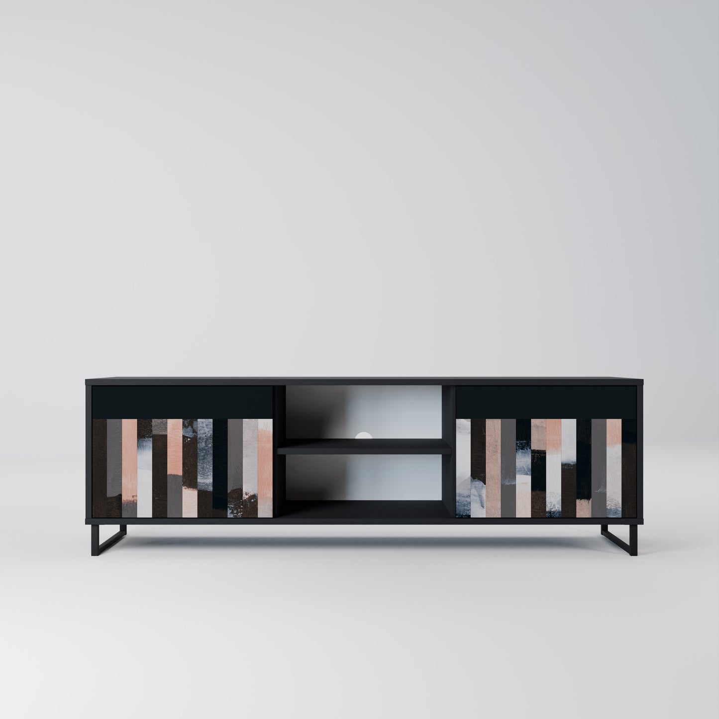 COLLAGE OF RECTANGLES 2-dörrars TV-bänk i svart finish