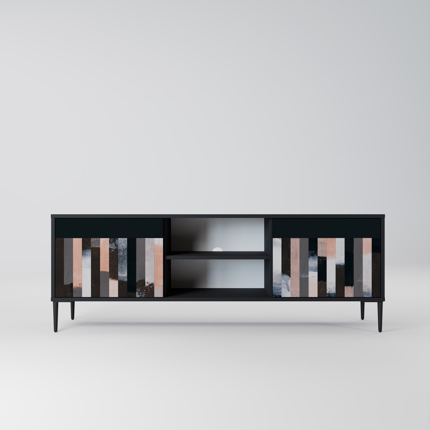 COLLAGE OF RECTANGLES 2-dörrars TV-bänk i svart finish