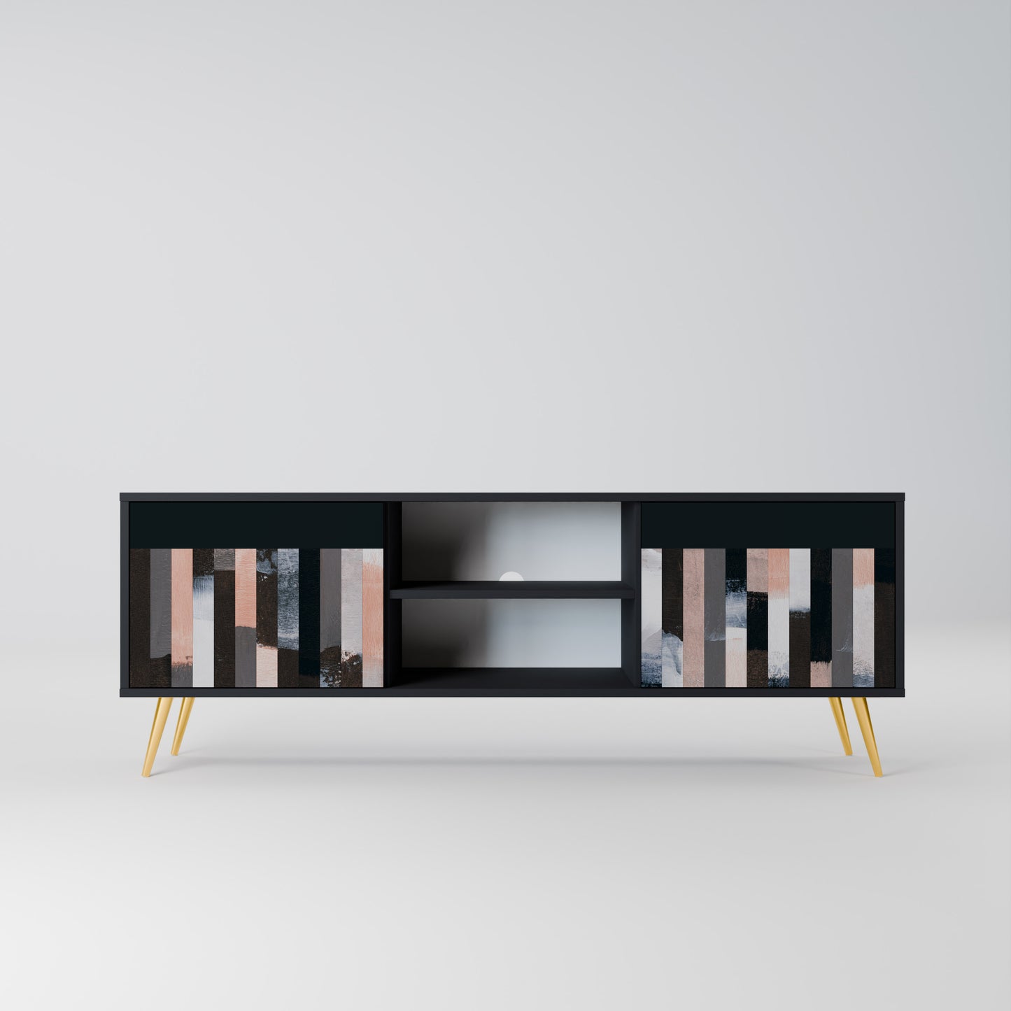 COLLAGE OF RECTANGLES 2-dörrars TV-bänk i svart finish