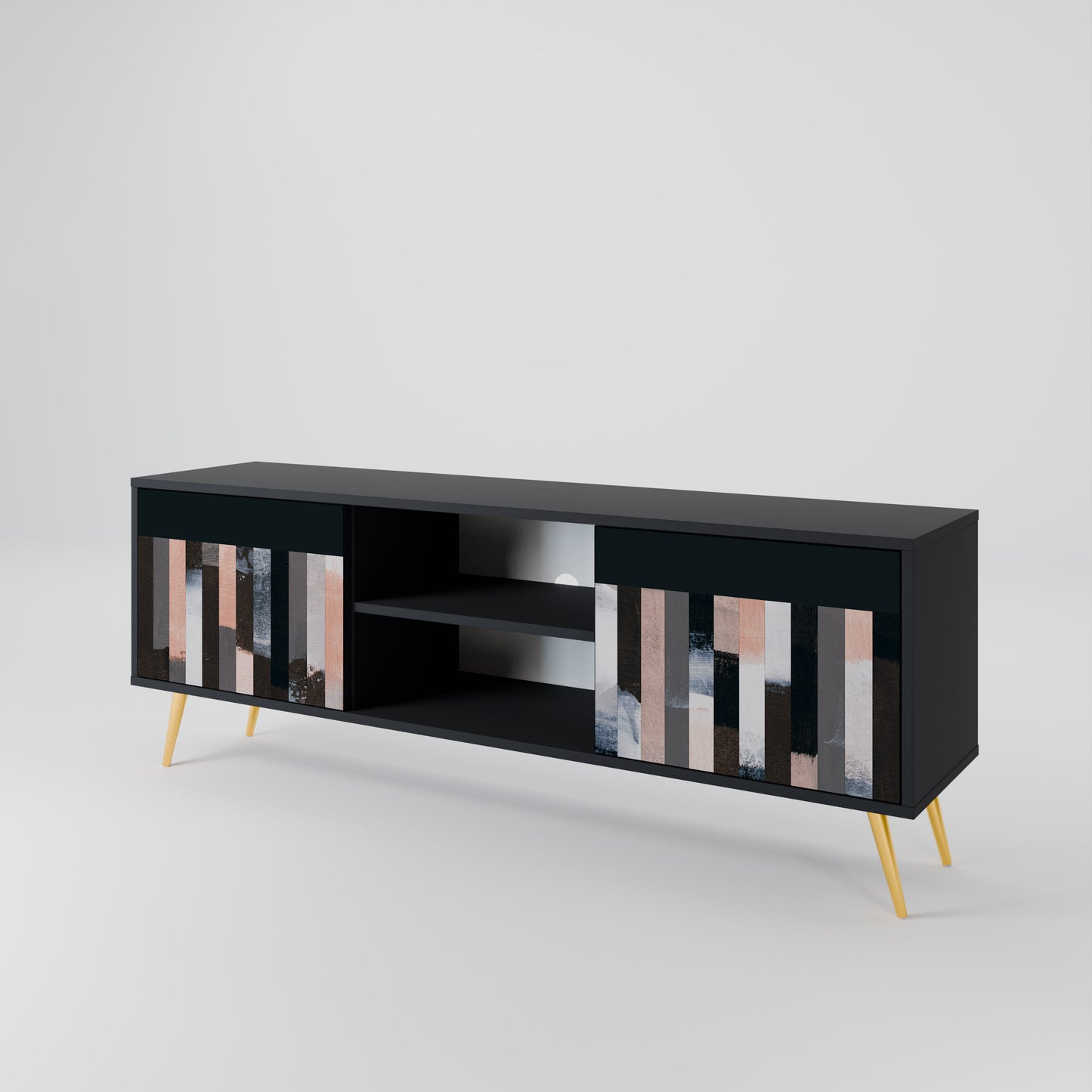 COLLAGE OF RECTANGLES 2-dörrars TV-bänk i svart finish