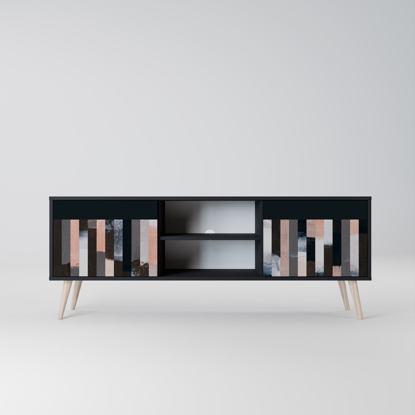 COLLAGE OF RECTANGLES 2-dörrars TV-bänk i svart finish