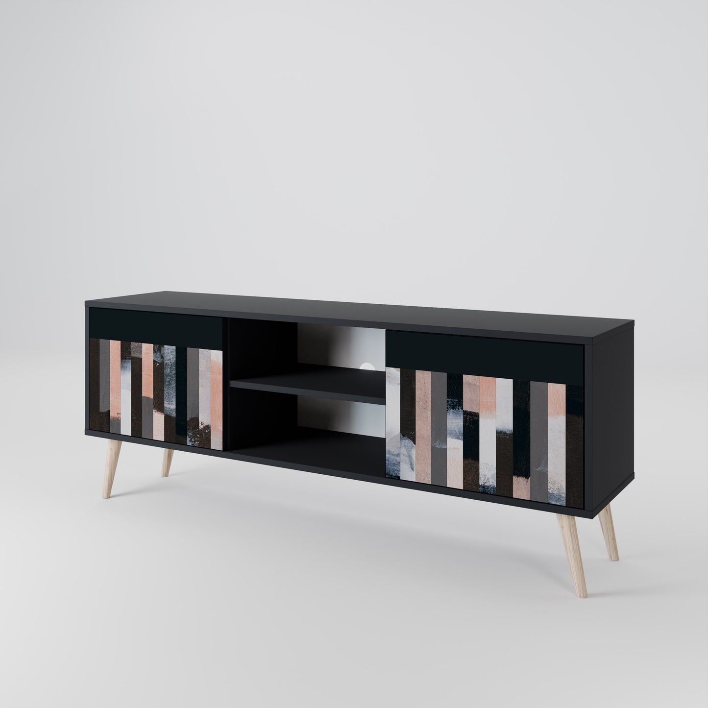 COLLAGE OF RECTANGLES 2-dörrars TV-bänk i svart finish