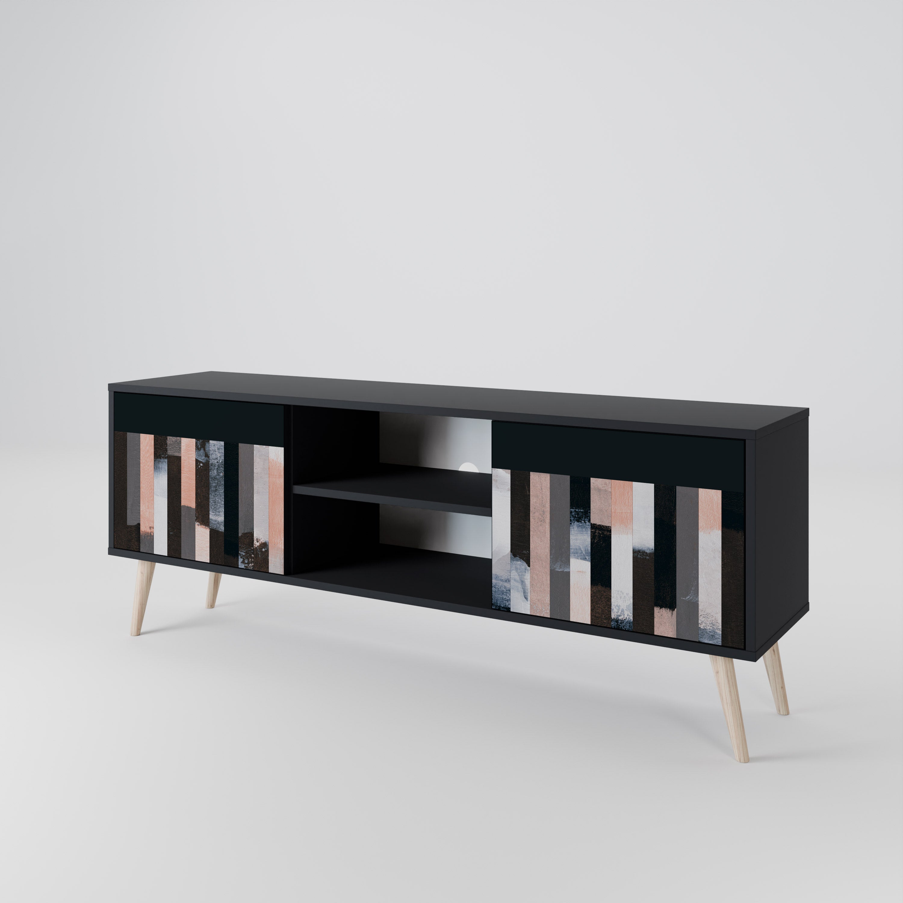 COLLAGE OF RECTANGLES 2-dörrars TV-bänk i svart finish