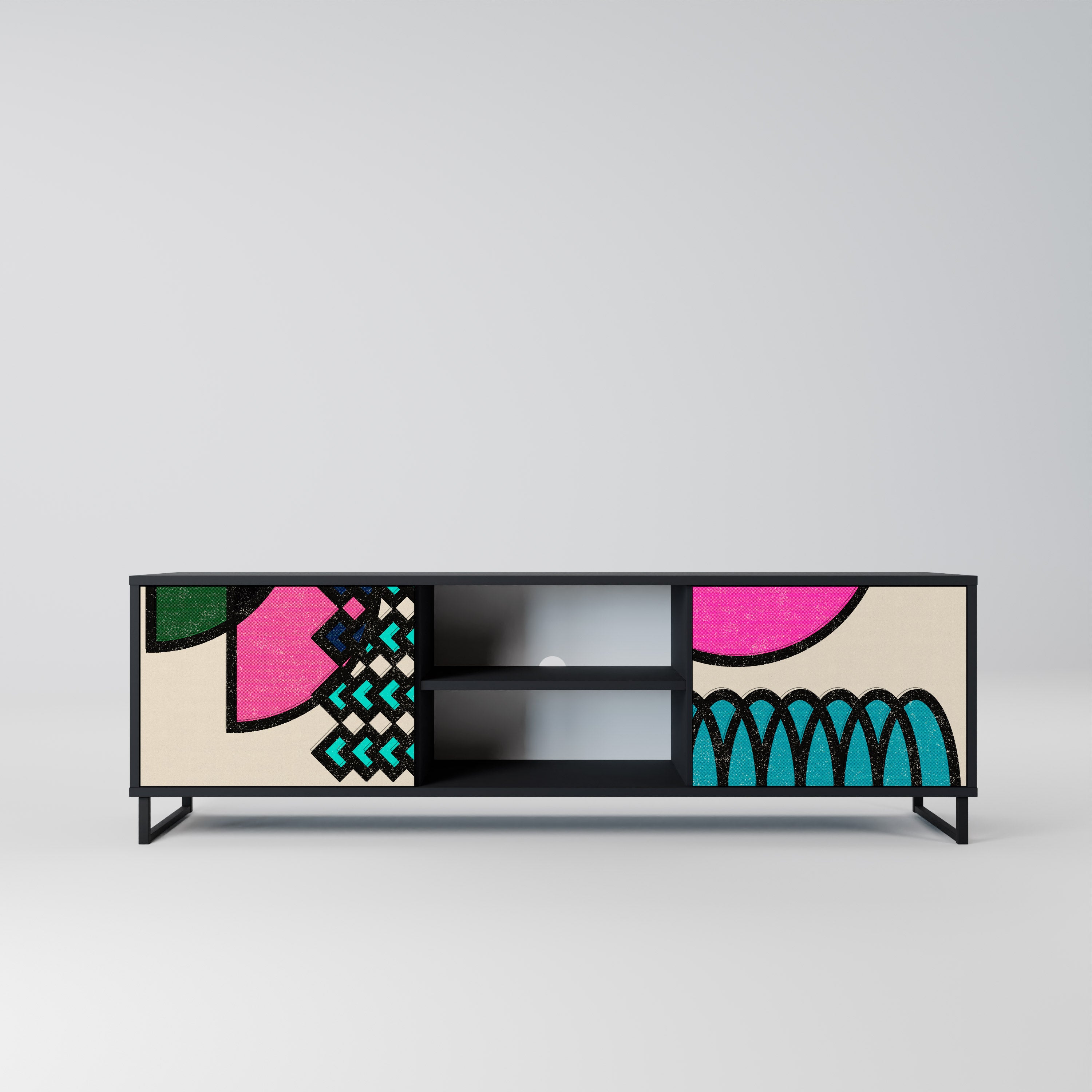 GEOMETRIC RHAPSODY 2-dörrars TV-bänk i svart finish