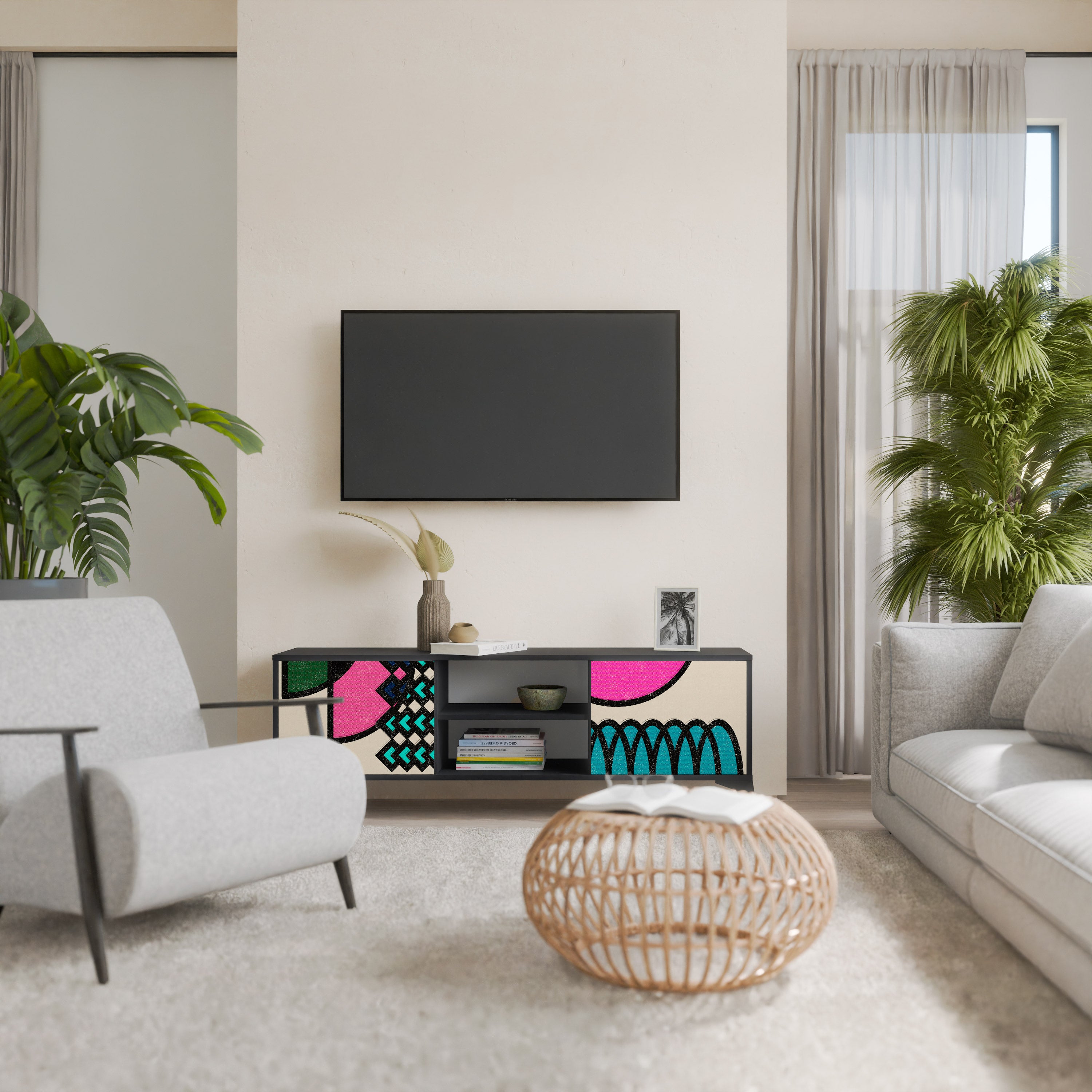 GEOMETRIC RHAPSODY 2-dörrars TV-bänk i svart finish