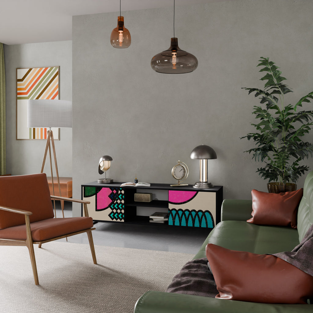 GEOMETRIC RHAPSODY 2-dörrars TV-bänk i svart finish