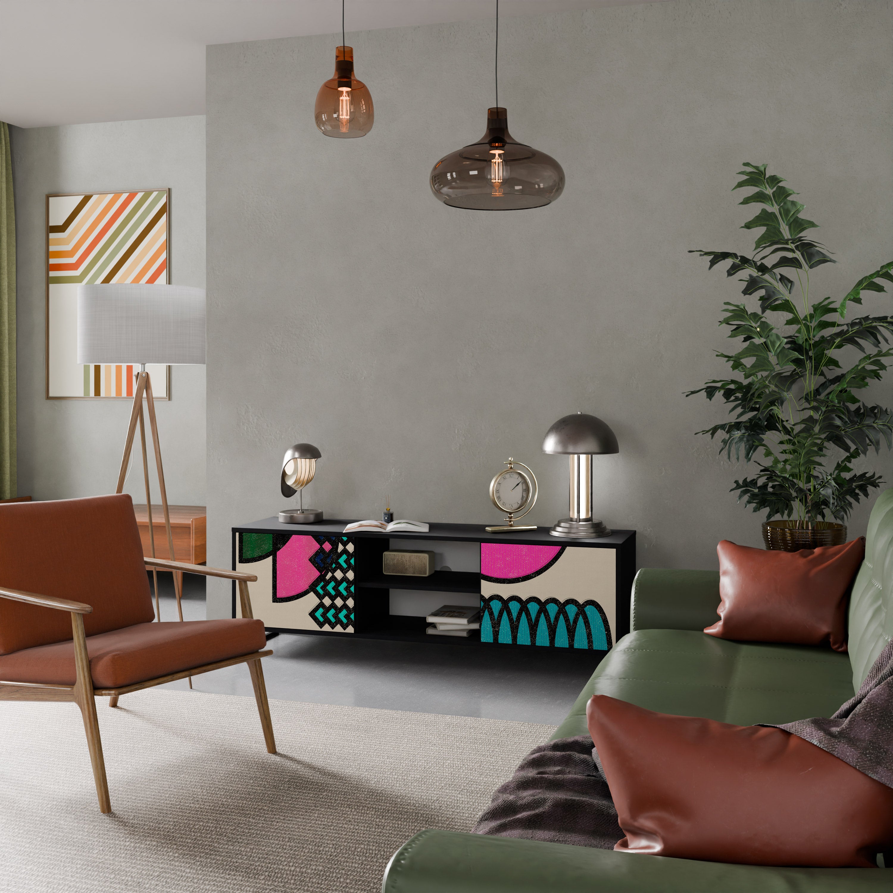 GEOMETRIC RHAPSODY 2-dörrars TV-bänk i svart finish