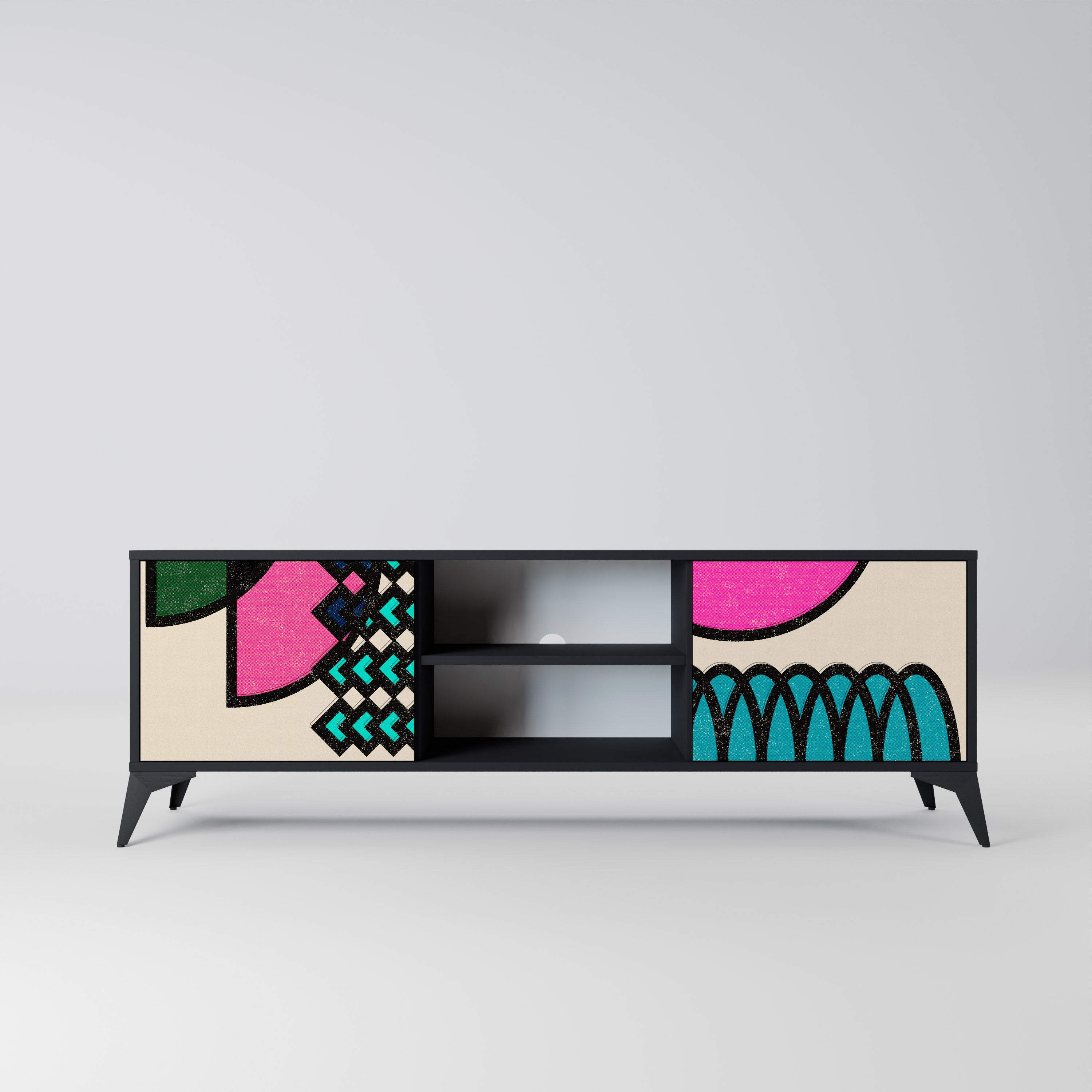 GEOMETRIC RHAPSODY 2-dörrars TV-bänk i svart finish