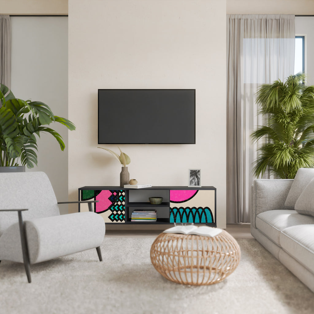 GEOMETRIC RHAPSODY 2-dörrars TV-bänk i svart finish