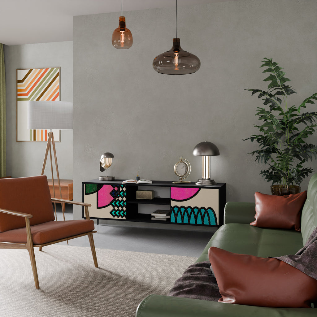 GEOMETRIC RHAPSODY 2-dörrars TV-bänk i svart finish