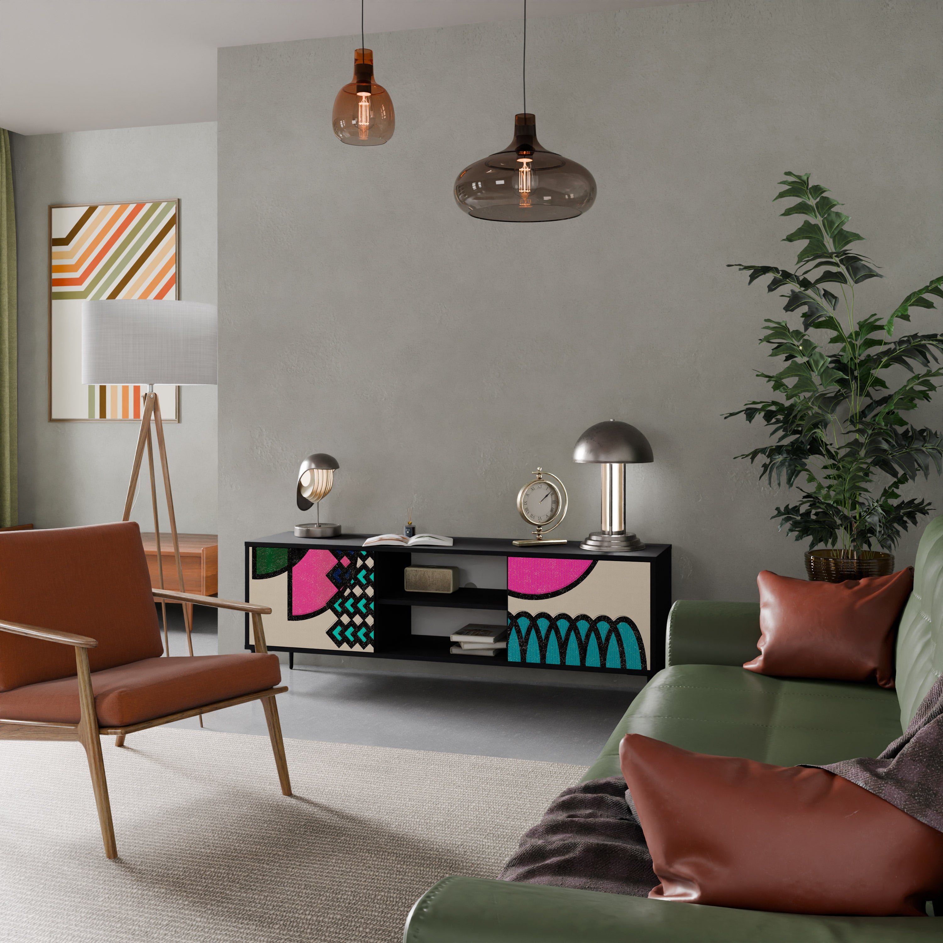 GEOMETRIC RHAPSODY 2-dörrars TV-bänk i svart finish