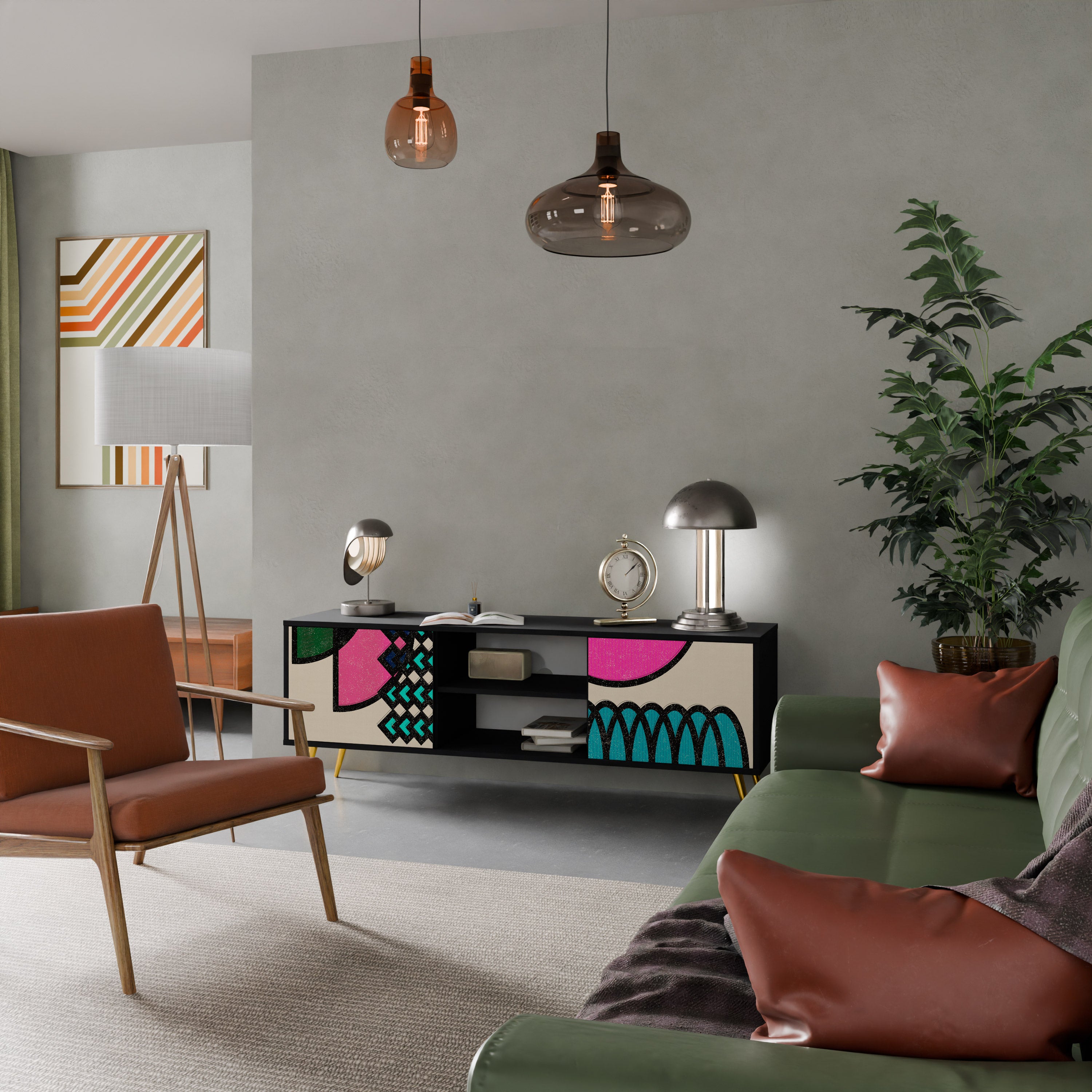 GEOMETRIC RHAPSODY 2-dörrars TV-bänk i svart finish