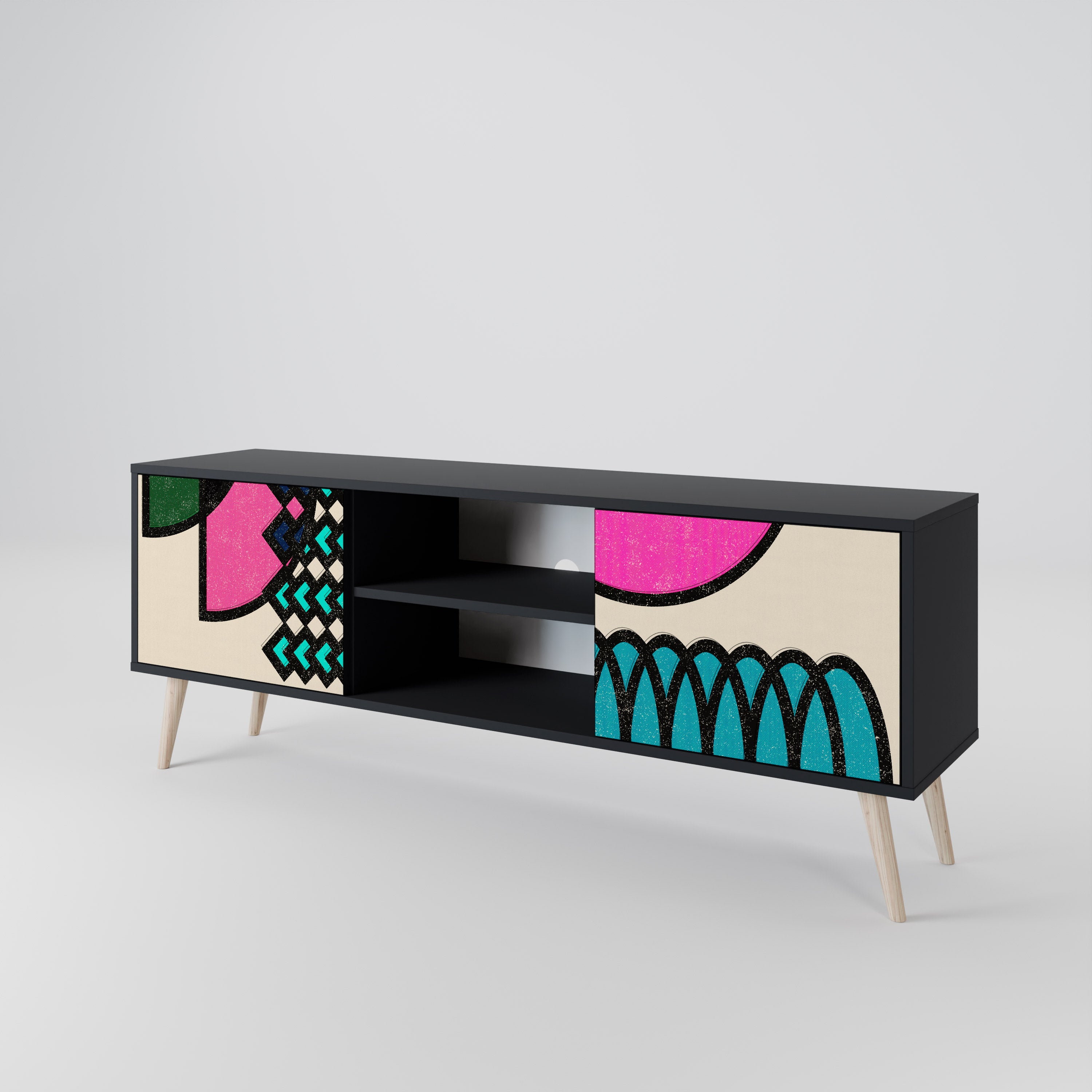 GEOMETRIC RHAPSODY 2-dörrars TV-bänk i svart finish