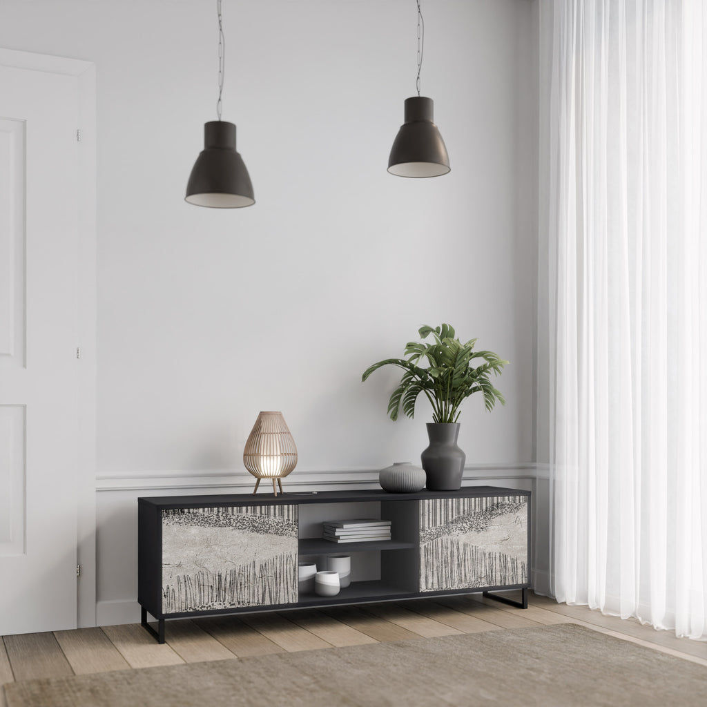 GRAIN LINES 2-dörrars TV-bänk i svart finish
