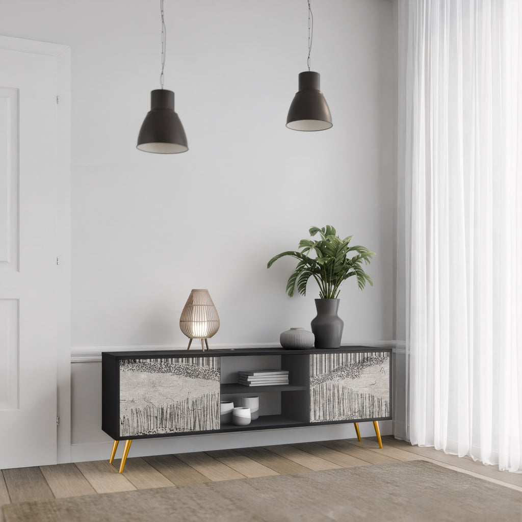 GRAIN LINES 2-dörrars TV-bänk i svart finish