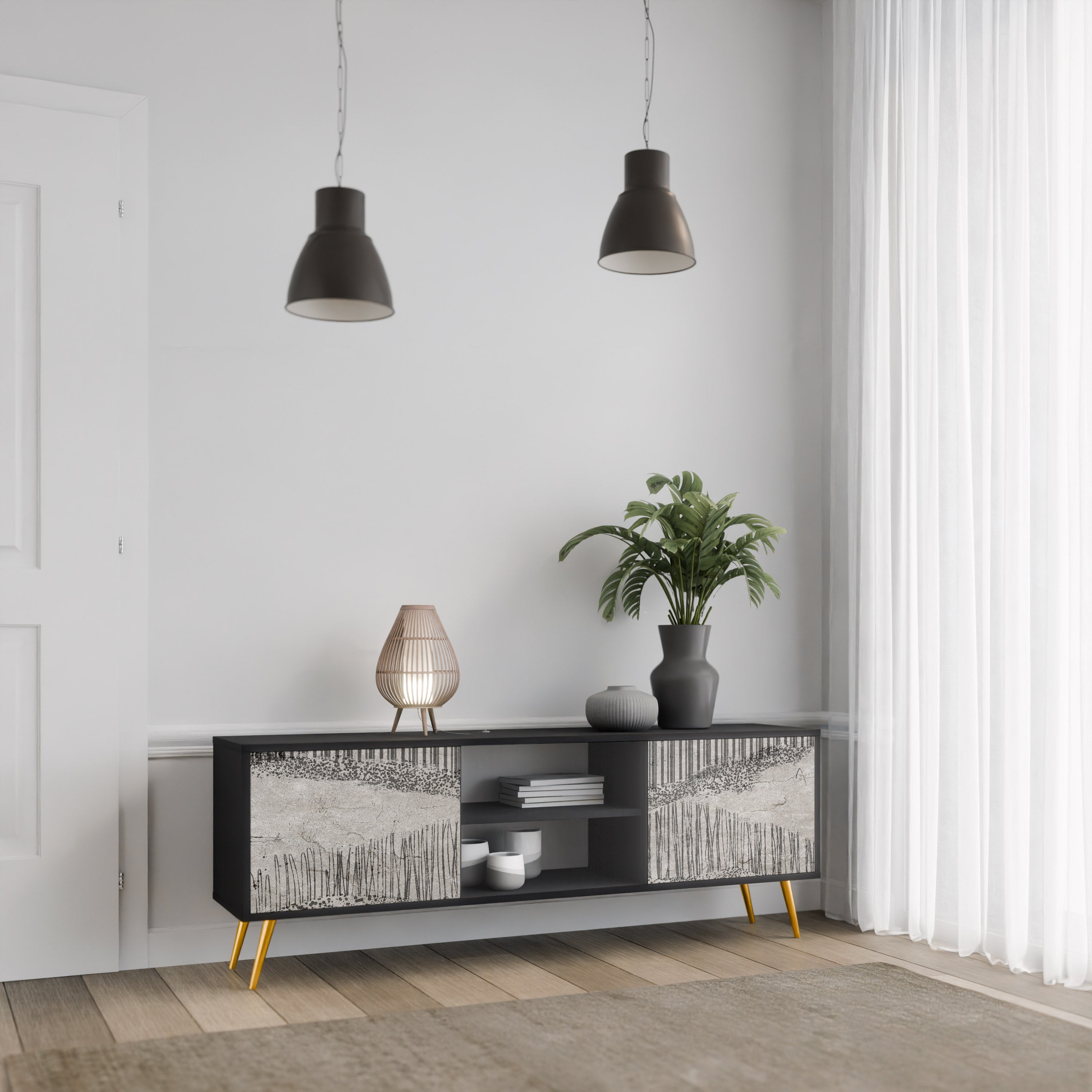GRAIN LINES 2-dörrars TV-bänk i svart finish