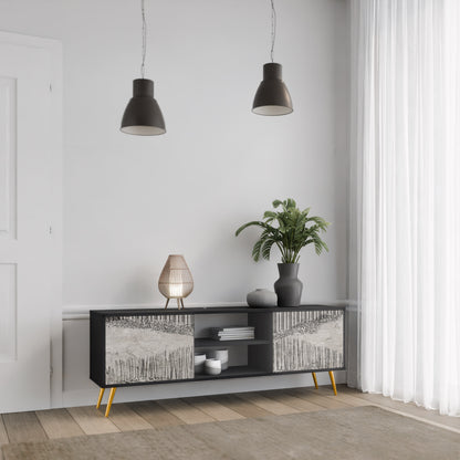 GRAIN LINES 2-Door TV Stand in Black Finish