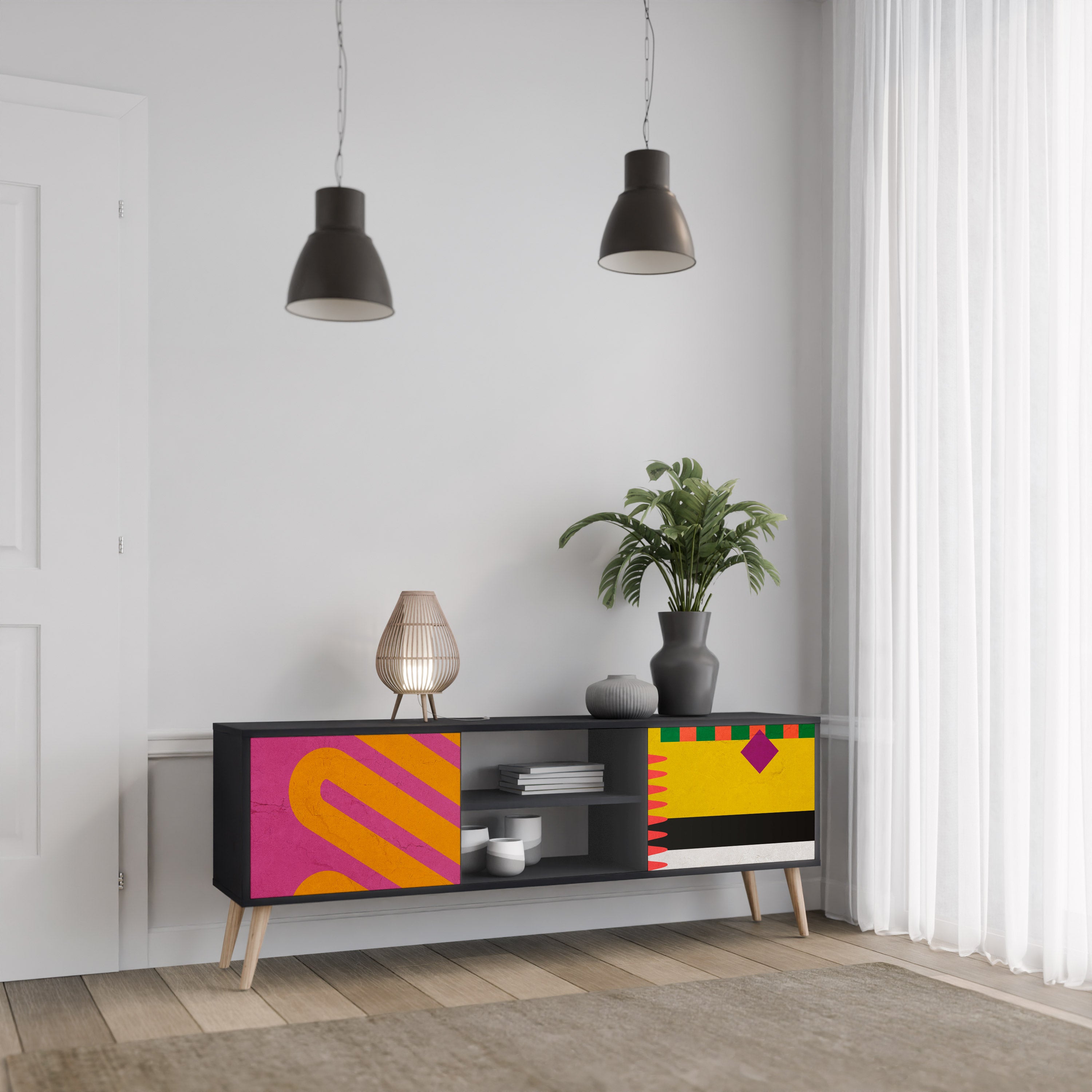 VIVID ART 2-dörrars TV-bänk i svart finish