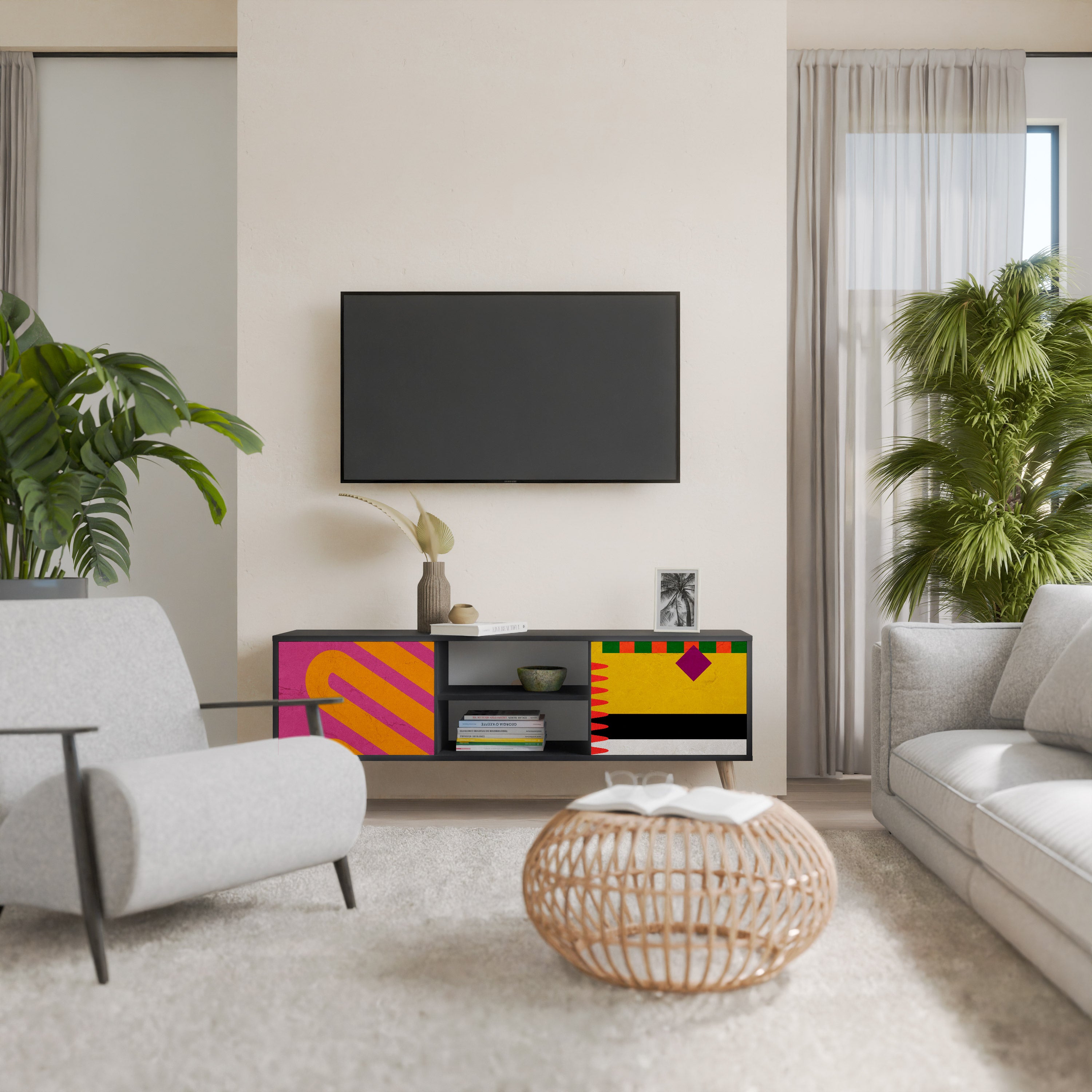VIVID ART 2-dörrars TV-bänk i svart finish