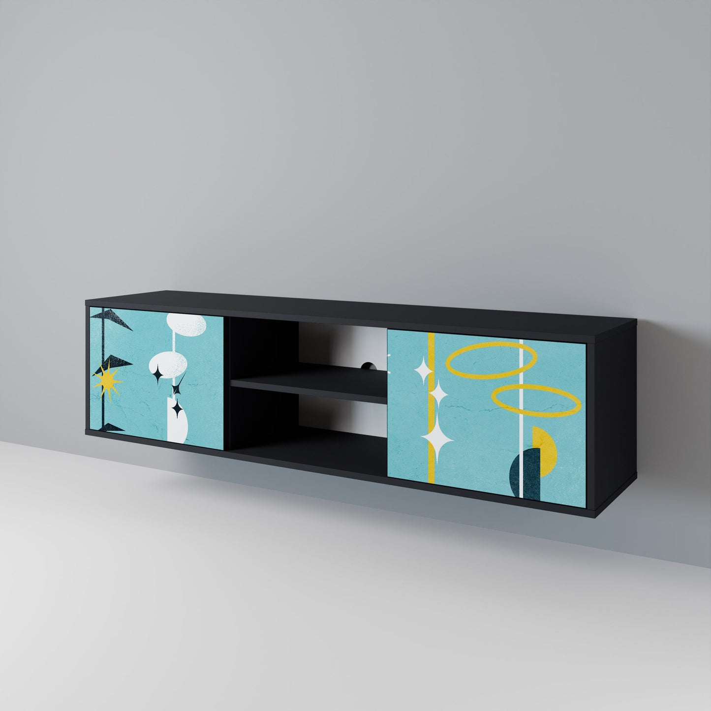 PATHS TO HAPPINESS 2-Door TV Stand in Black Finish