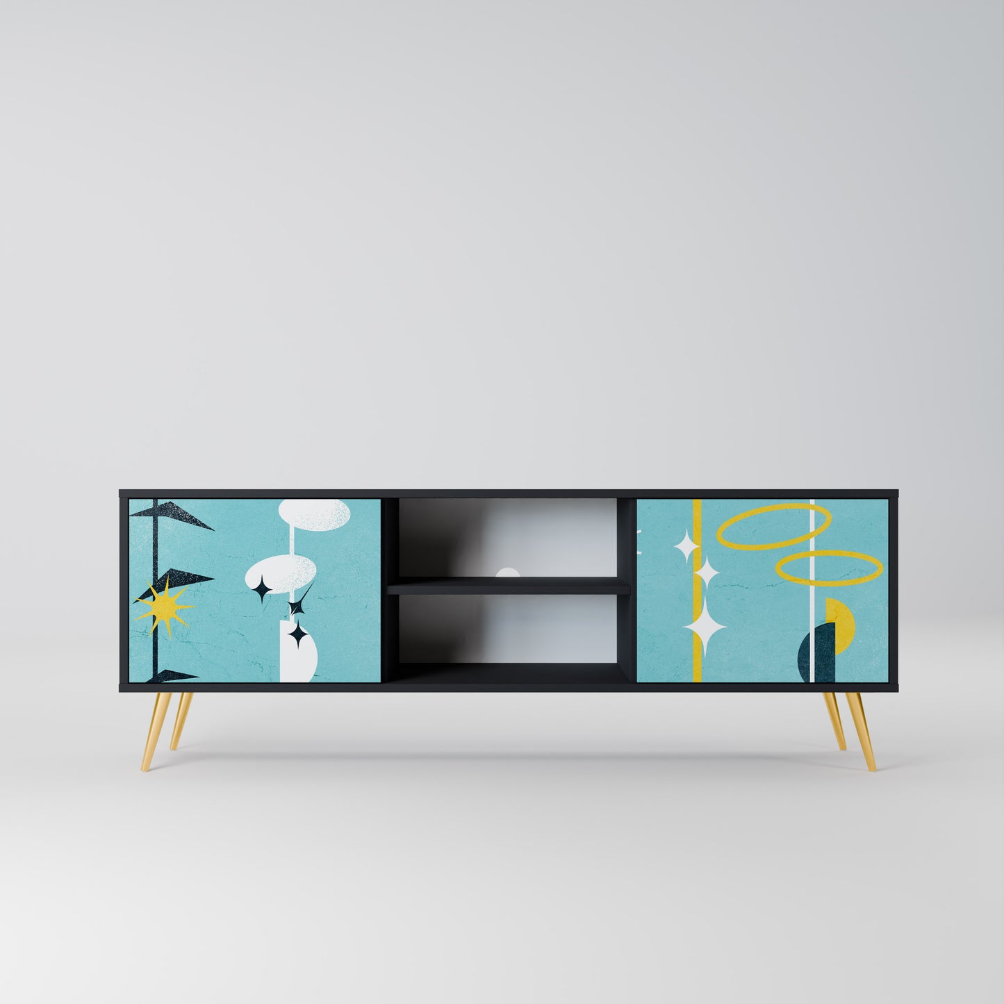 PATHS TO HAPPINESS 2-Door TV Stand in Black Finish