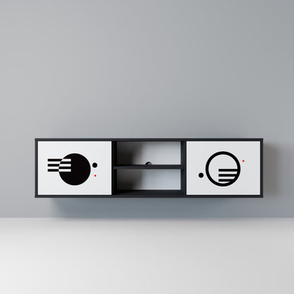 BLACK AND WHITE COMBINATION 2-Door TV Stand in Black Finish