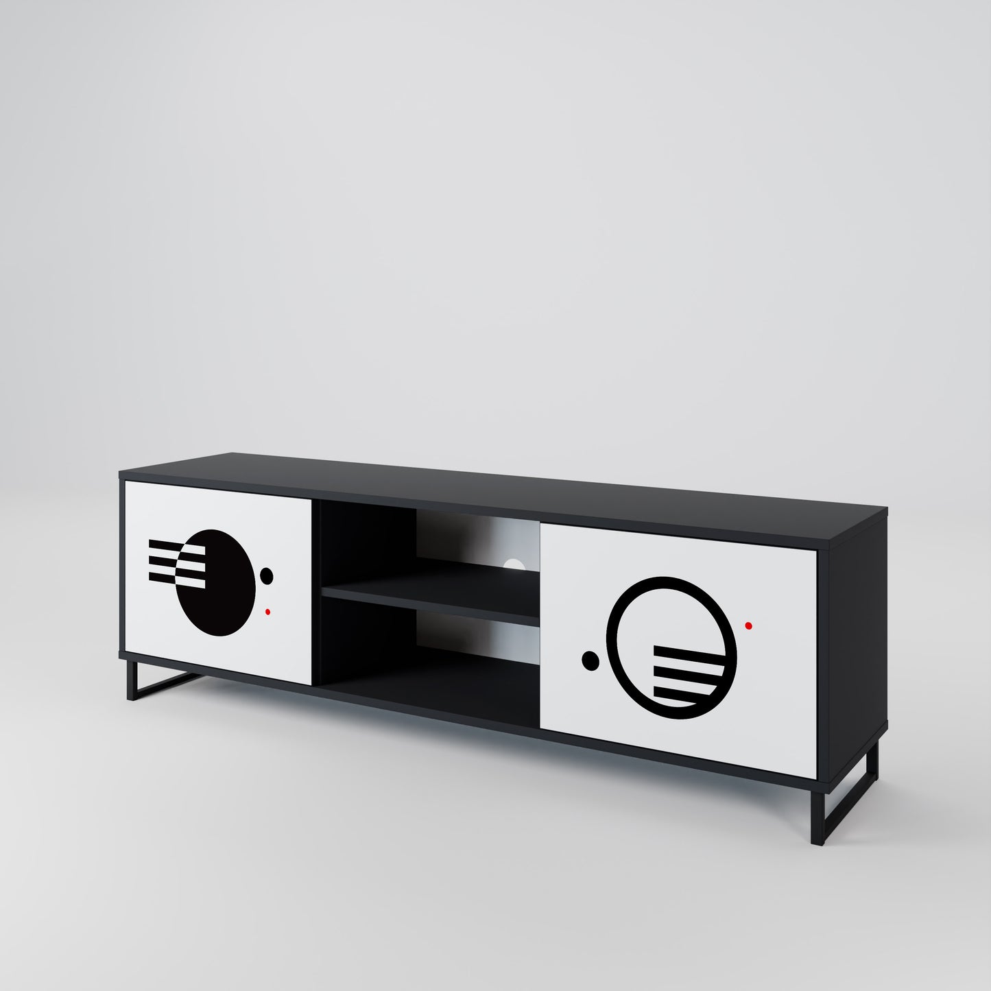 BLACK AND WHITE COMBINATION 2-Door TV Stand in Black Finish
