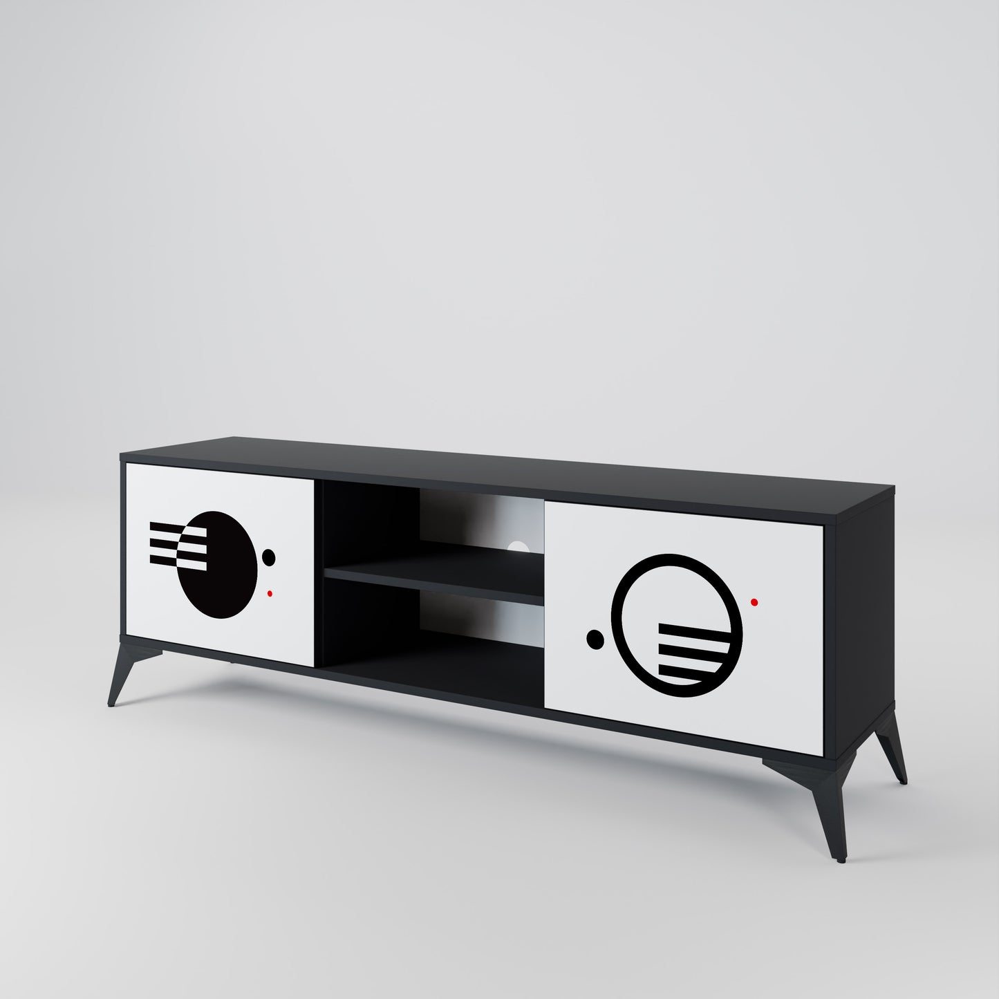 BLACK AND WHITE COMBINATION 2-Door TV Stand in Black Finish