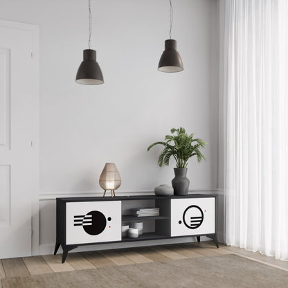 BLACK AND WHITE COMBINATION 2-Door TV Stand in Black Finish
