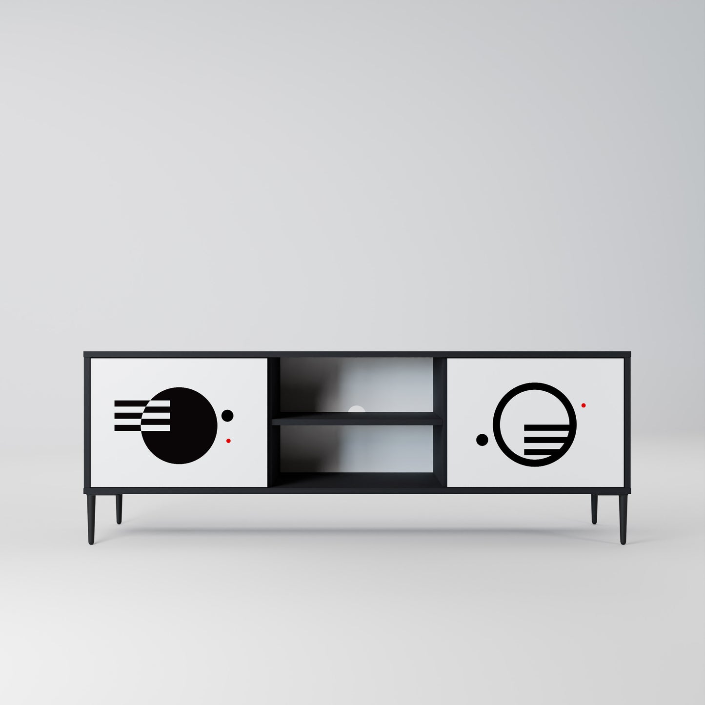 BLACK AND WHITE COMBINATION 2-Door TV Stand in Black Finish